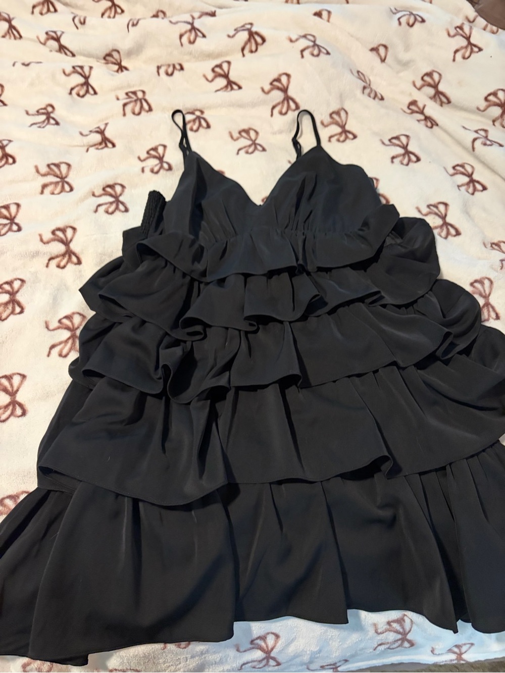 entro Black Ruffle Tiered Mini Dress